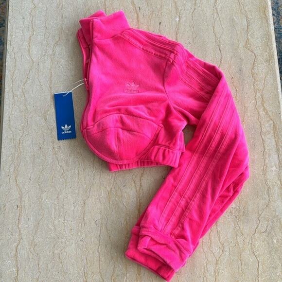 Adidas JEREMY SCOTT VELOUR TRACK TOP Sweat Cropped Jacket Womens Medium - Picture 3 of 8